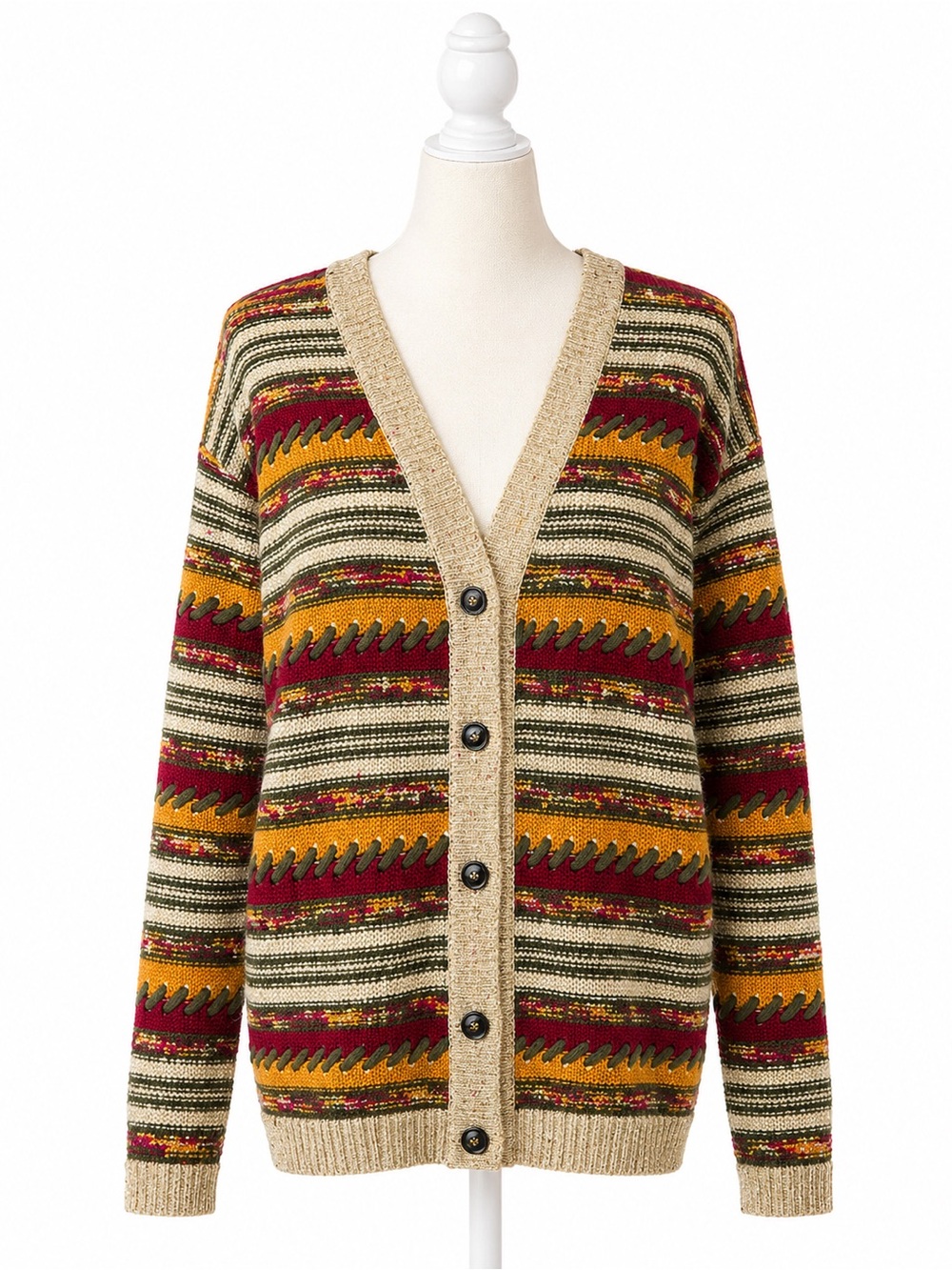 Vintage Lizwear Petite Southwest Grandpa Cardigan Sweater Aztec Striped Boho